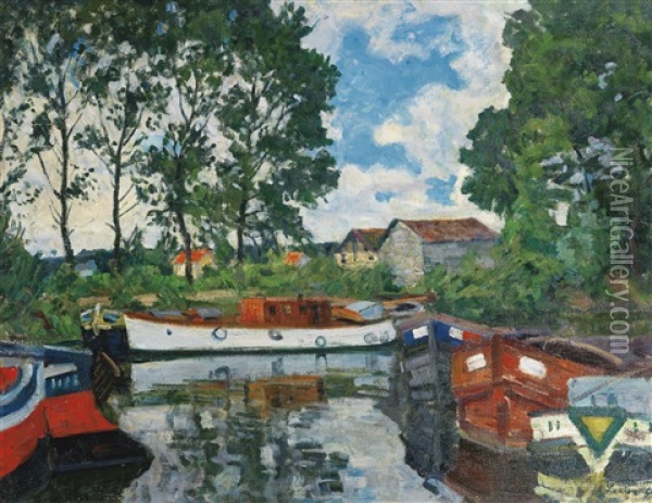 Houseboats At Moret-sur-loing Oil Painting - Arnold Borisovich Lakhovsky
