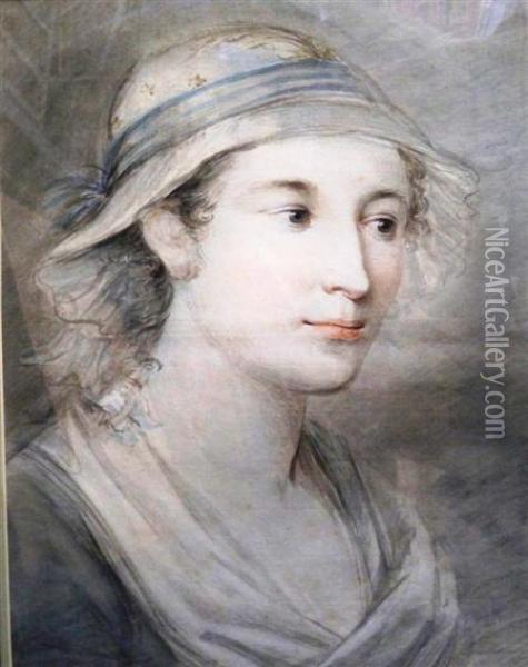 Young Woman In A Fancy Cap Oil Painting - Gottfried Bernhard Goetz