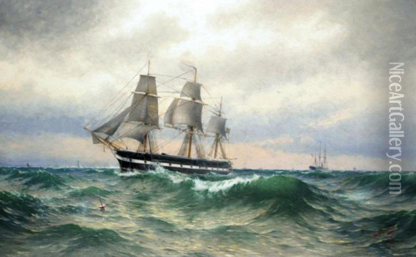 A Swedish Sailing Ship Oil Painting - Arvid Ahlberg