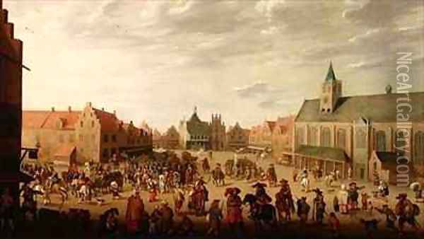 A military procession in the town square of Amersfoort Oil Painting - Joost Cornelisz. Droochsloot