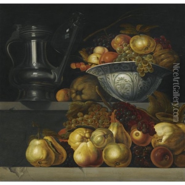 Still Life With Fruit And A Chinese Wan-li Dish Oil Painting - Jan Davidsz De Heem