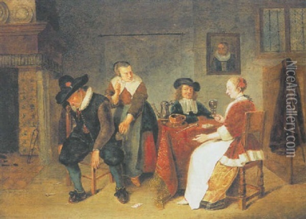 Elegant Figures In An Inn Oil Painting - Quiringh Gerritsz van Brekelenkam
