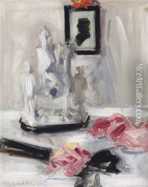 Still Life With A Staffordshire Group And A Black Fan Oil Painting - Francis Campbell Boileau Cadell