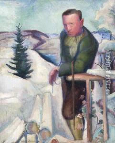 Wanderer Im Winter. Oil Painting - Hans Lasser