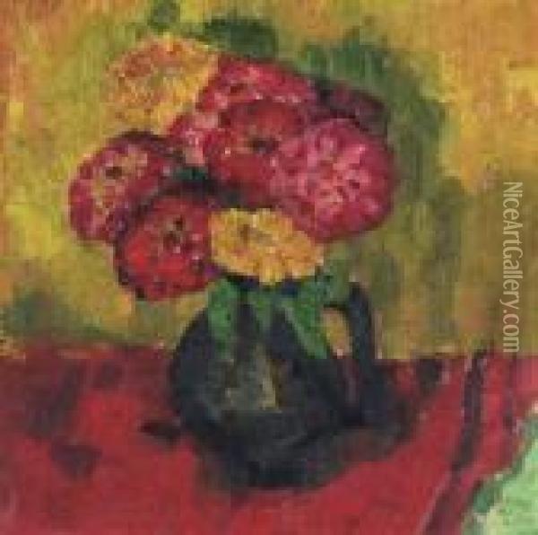 Flowers In A Vase Oil Painting - Marsden Hartley