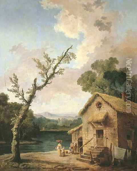 Maison pres du lac Oil Painting - Hubert Robert