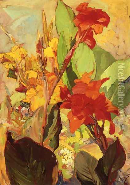 Canna Lillies Oil Painting - Franz Bischoff