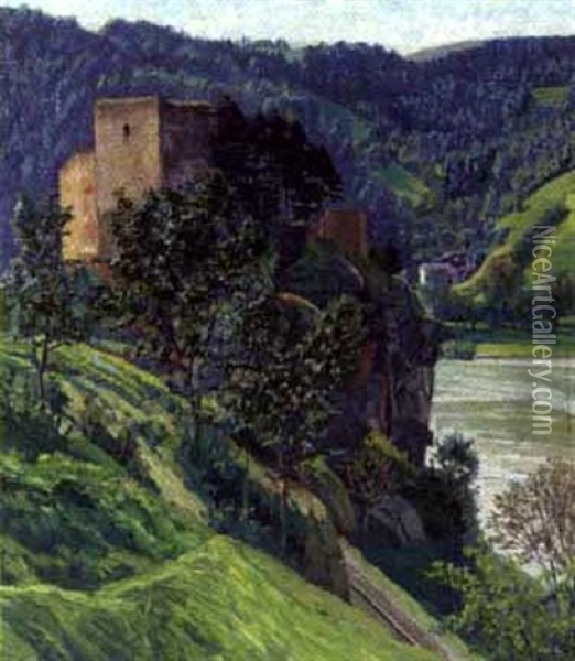 Ruine Werfenstein In Struden (donau) Oil Painting - Max Kahrer