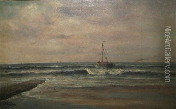 Vissersboot Op Zee. Oil Painting - Romain Steppe