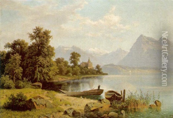 Alpensee Oil Painting - Theodor (Wilhelm T.) Nocken