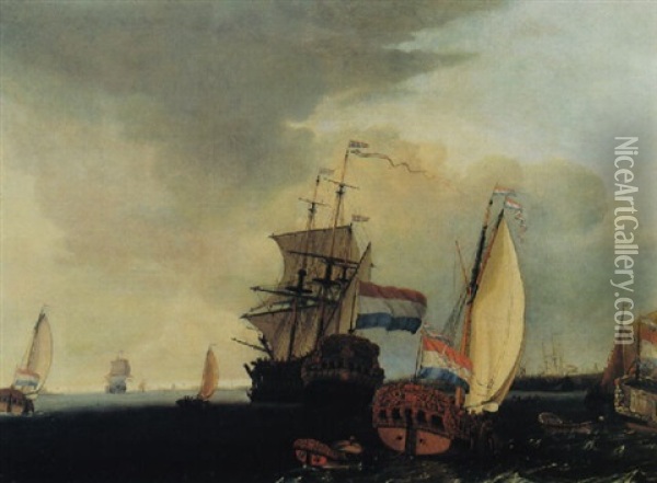 Marine Aux Abords D'une Ville Hollandaise Oil Painting - Gerrit Pompe