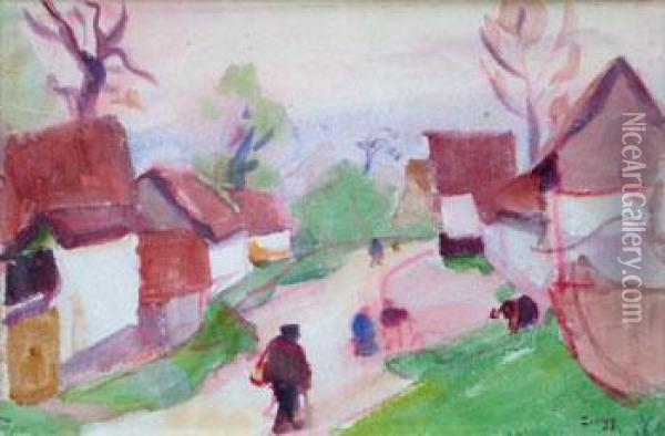 Le Village Anime Oil Painting - Jules Emile Zingg