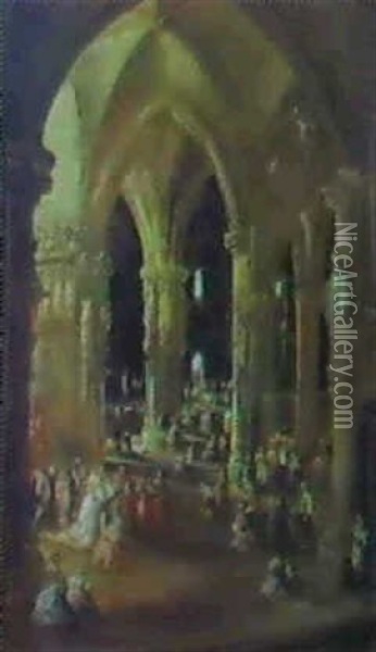 Procesion En La Catedral Oil Painting - Eugenio Lucas Velazquez