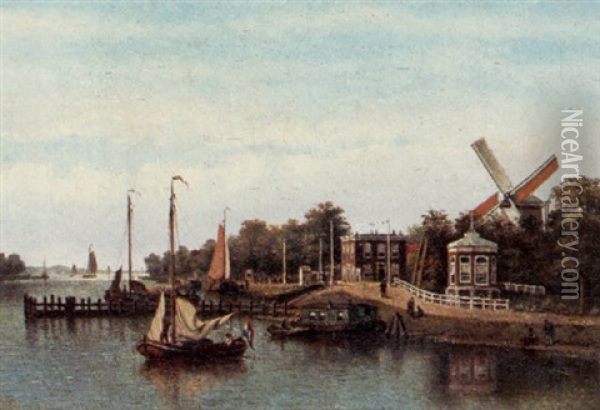 A View Of The River Amstel Oil Painting - Johannes Jacobus Antonius Hilverdink