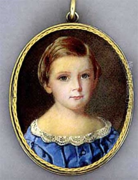 Master Hornblow, In Blue Silk Dress With Lace Collar, Blond Hair Oil Painting - William Egley