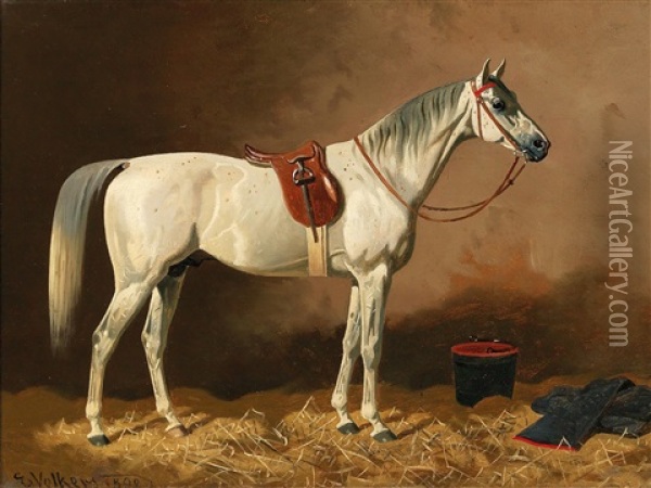 Grey In The Stable Oil Painting - Emil Volkers