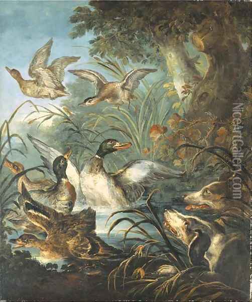 Hounds putting up duck from a river Oil Painting - Angelo Maria Crivelli, Il Crivellone