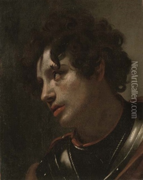 Head Of A Soldier (fragment) Oil Painting - Bartolomeo Manfredi