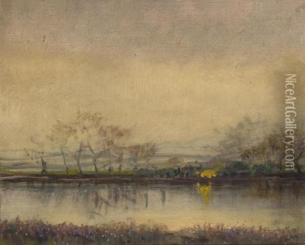 River Landscape At Dusk Oil Painting - Laszlo Mednyanszky