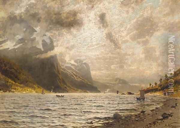 Norwegian Fjord (En Norsk fjord) I Oil Painting - Adelsteen Normann
