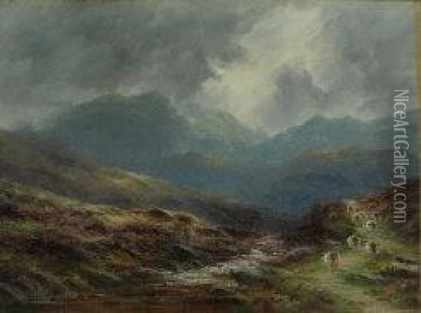 Sheep In Mountain Landscape Oil Painting - Samuel John Barnes