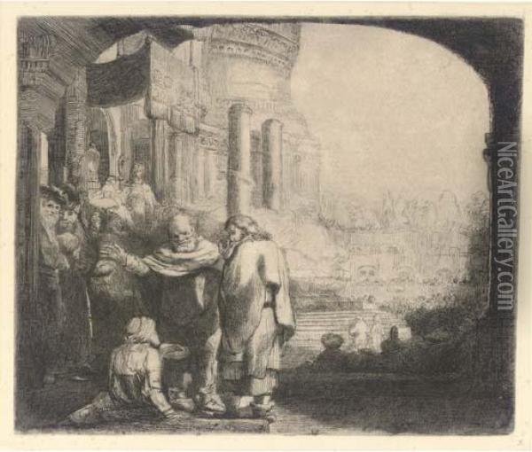 Saints Peter And John Healing The Cripple Oil Painting - Rembrandt Van Rijn