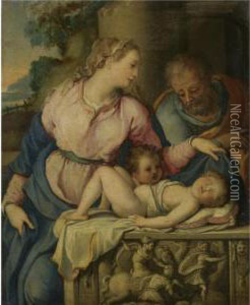 Sold By Order Of The Trustees Of The 2nd Baron Hesketh's Will Trust
 

 
 
 

 
 The Holy Family With The Infant Saint John The Baptist Oil Painting - Alessandro Allori