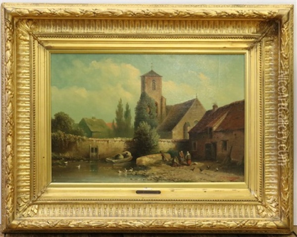 Dorpsgezicht Met Erfje Achter Een Kerk Oil Painting - Eduard Alexander Hilverdink