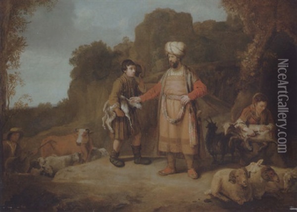Judah And Hira The Adullamite Oil Painting -  Rembrandt van Rijn