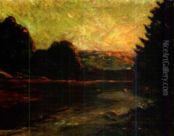 Twilight By The River Oil Painting - Homer Dodge Martin