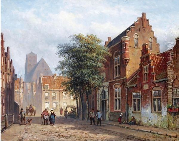 A Sunny Street In A Dutch Town Oil Painting - Eduard Alexander Hilverdink