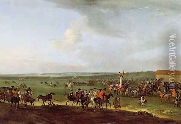 The Round Course at Newmarket, Preparing for the Kings Plate, c.1725 Oil Painting - Peter Tillemans