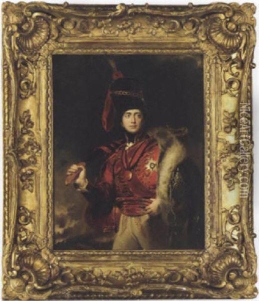 Portrait Of Lord Charles Stewart, Later 3rd Marquess Of Londonderry, In A Hussar Uniform With The Peninsular War Ribbon And Medal Oil Painting - Samuel Laurence