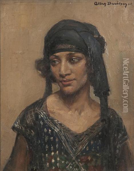 Portrait Of A Girl In Flapper Dress Oil Painting - Allan Douglas Davidson