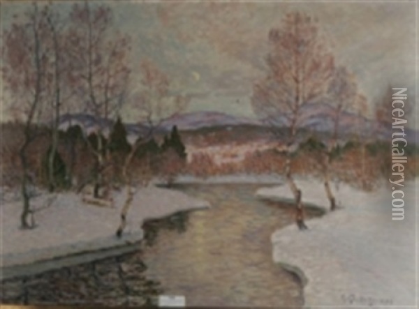 Manskenslandskap I Vinterskrud Oil Painting - Anton Genberg