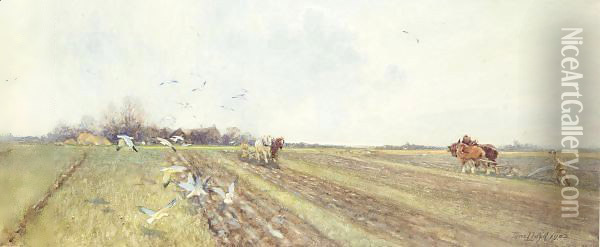 Winterploughing Near Bosham, Sussex Oil Painting - Thomas Lloyd