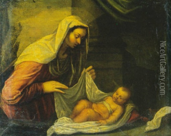 Madonna Con Bambino Oil Painting - Jacopo dal Ponte Bassano