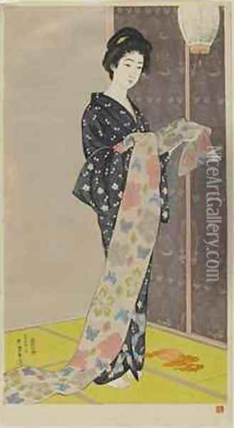 Woman in a Summer Kimono Oil Painting - Goyo Hashiguchi