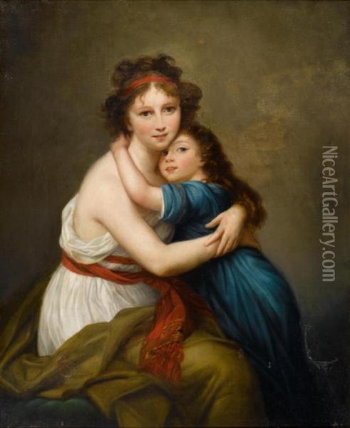 Self Portrait Of The Artist With Her Daughter Oil Painting - Elisabeth Vigee-Lebrun