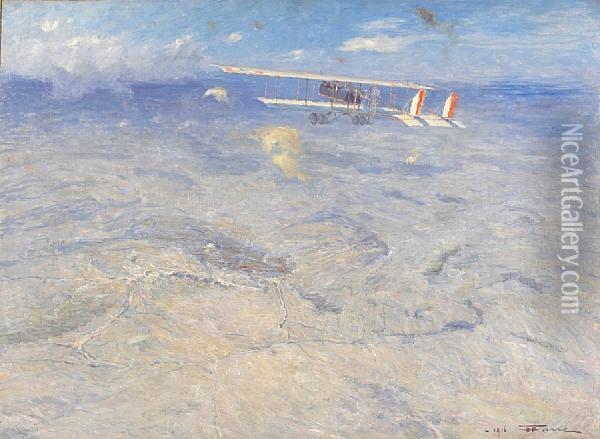 The Red, White & Blueover In Flight Oil Painting - Henri Farre