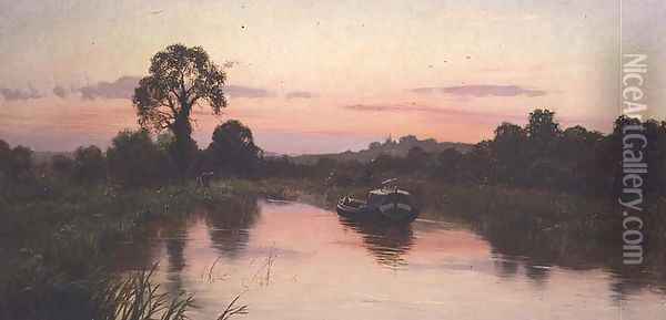 The Silent Highway, River Kennet, Woolhampton, Berkshire, 1911 Oil Painting - Edward Wilkins Waite