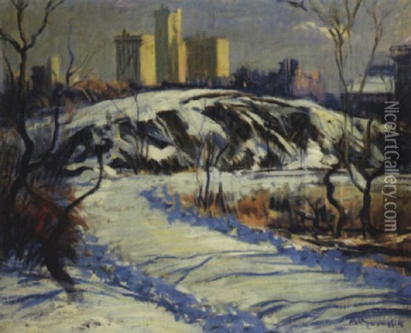 Park In Winter Oil Painting - Arthur Clifton Goodwin
