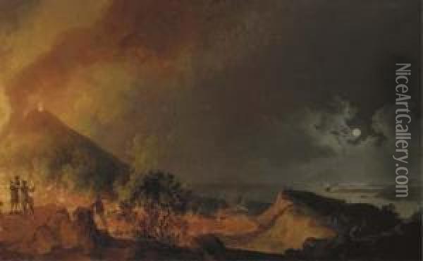 Eruption Du Vesuve, Vue Depuis L'atrio Del Cavallo Oil Painting - Pierre-Jacques Volaire