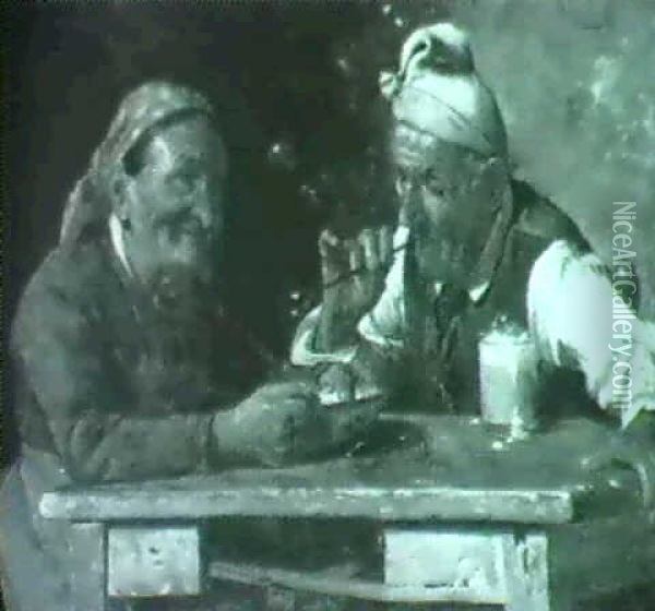 An Elderly Couple Enjoying A Snack Oil Painting - Pompeo Massani