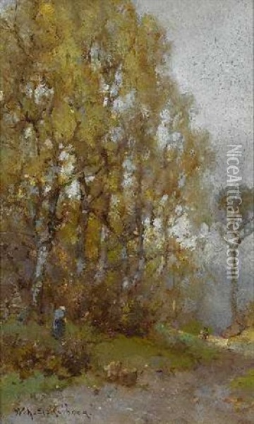 Reisigsammlerin Am Waldrand Oil Painting - Willem Hendrick Eickelberg
