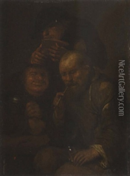 Peasants Drinking And Smoking Oil Painting - Egbert van Heemskerck the Elder