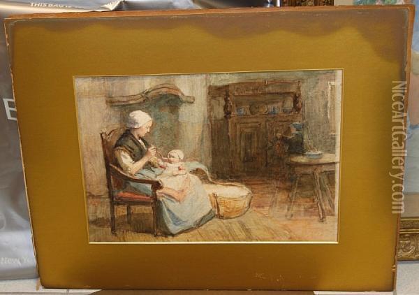 Feeding The Baby Oil Painting - Hugh Carter