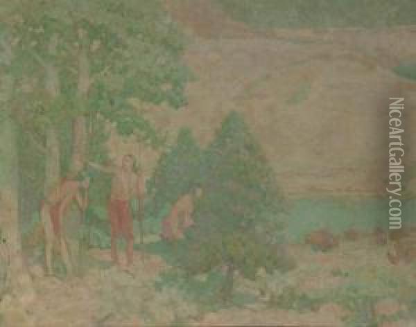 Indians Hunting Buffalo Oil Painting - Edwin Willard Deming