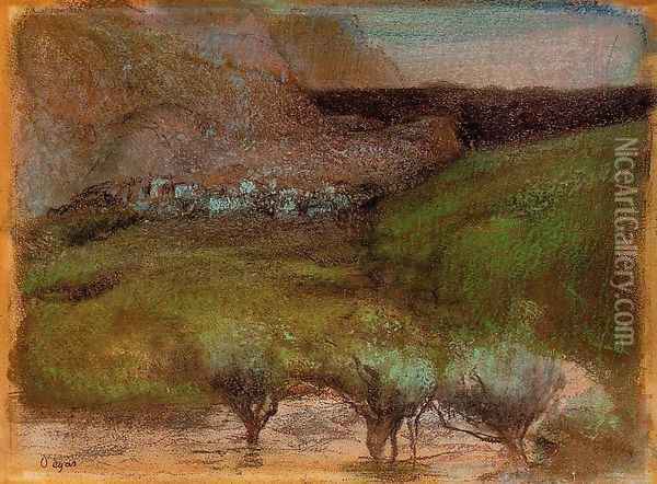 Olive Trees against a Mountainous Background Oil Painting - Edgar Degas