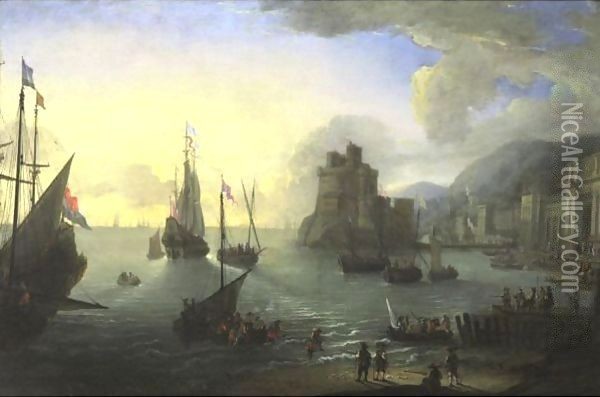 View Of A Southern Port Oil Painting - Pierre Puget